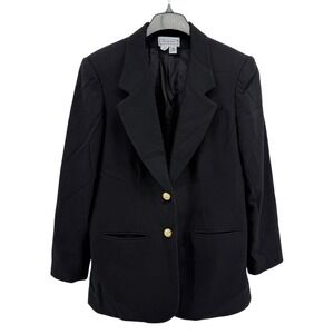 Vtg. Bridgewater Classics 100% Wool‎ Blazer Black Gold Buttons Jacket Womens 12